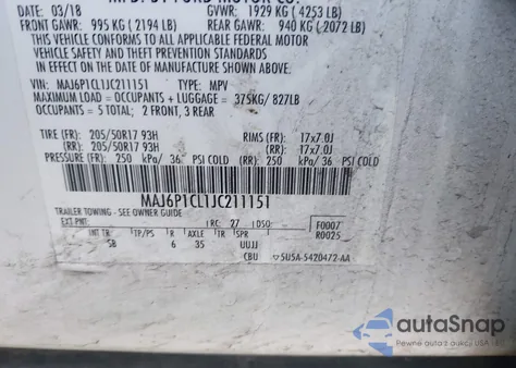 2018 Ford Ecosport Ses из США, поврежденный, VIN MAJ6P1CL1JC211151